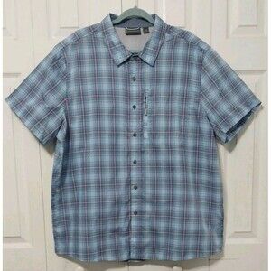 Free Country Button Down Outdoor Vented Shirt  Zipper Pocket Blue Plaid Size XXL